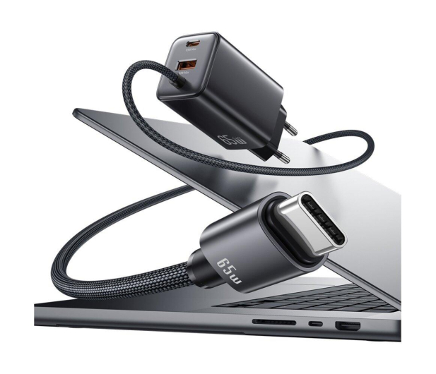 USAMS Ładowarka 65W GaN Fast Charger 1xUSB-C 1xUSB-A  /kabel USB-C czarna - 1471729 - zdjęcie 3